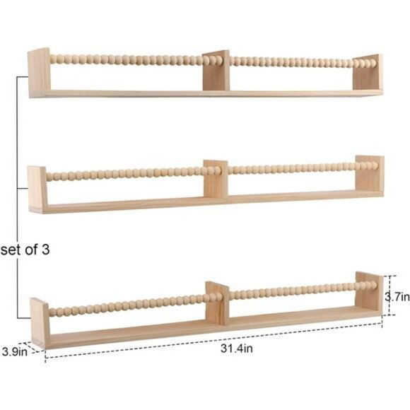 Set of 3 nursery wall book shelves 32 inch floating kids room storage organizer - Picture 3 of 8